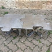 Pair of uniquely designed handmade puzzle coffee tables