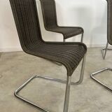 Lot de 8 chaises tubulaire design Tecta style bauhaus métal et cannage gris vintage année 80