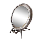 Vintage Adjustable Beveled Round Mirror and Magnifying in Metal Frame for Table or Wall.