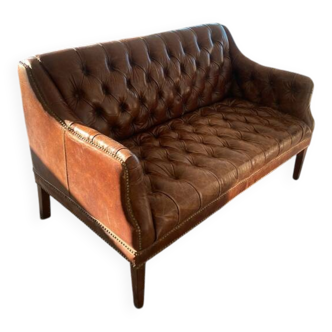 Fauteuil double Chesterfield Loveseat en cuir vintage authentique (Angleterre)