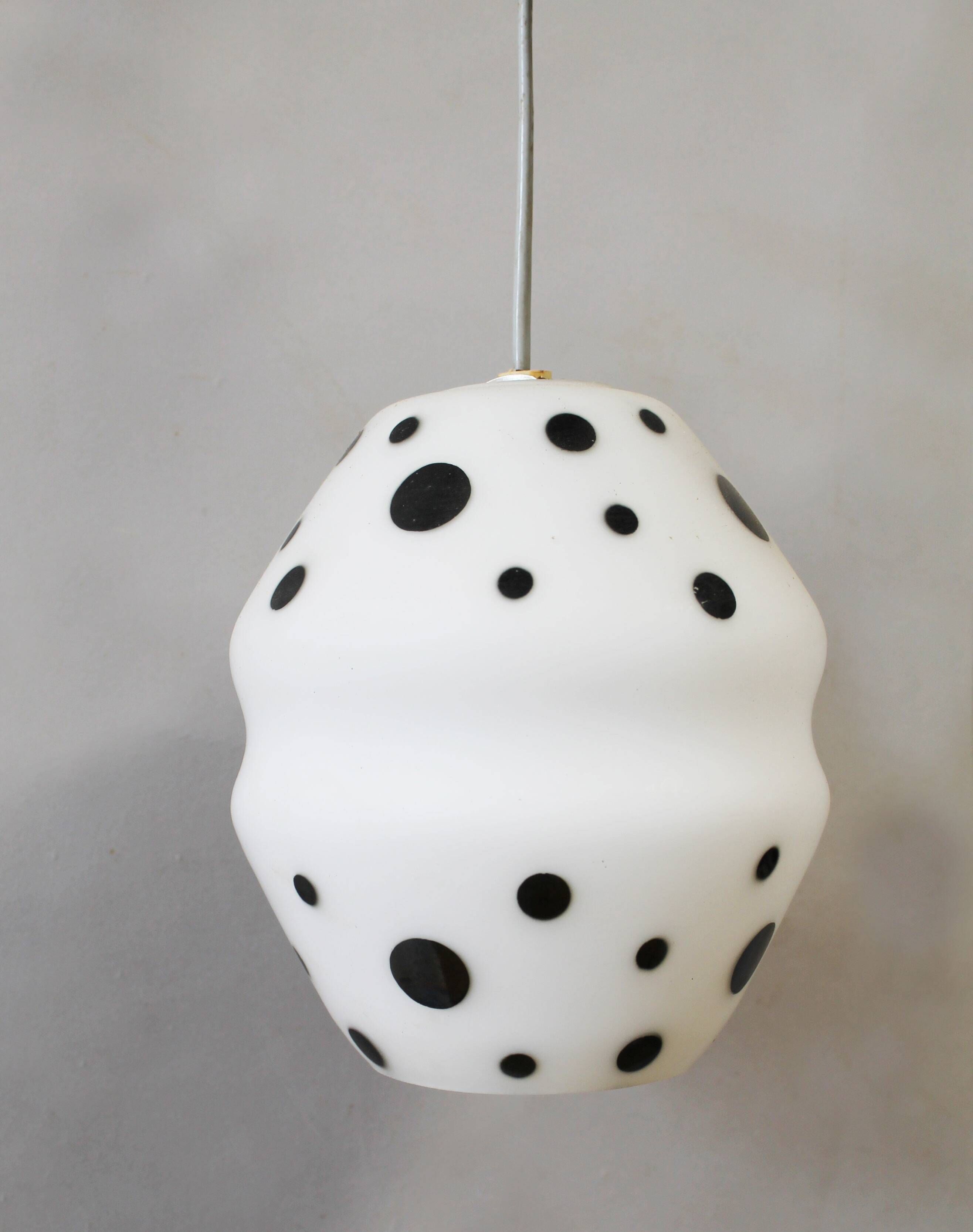 Vintage 1960s Czech Double Pendant Light with Black & White Opaline Glass