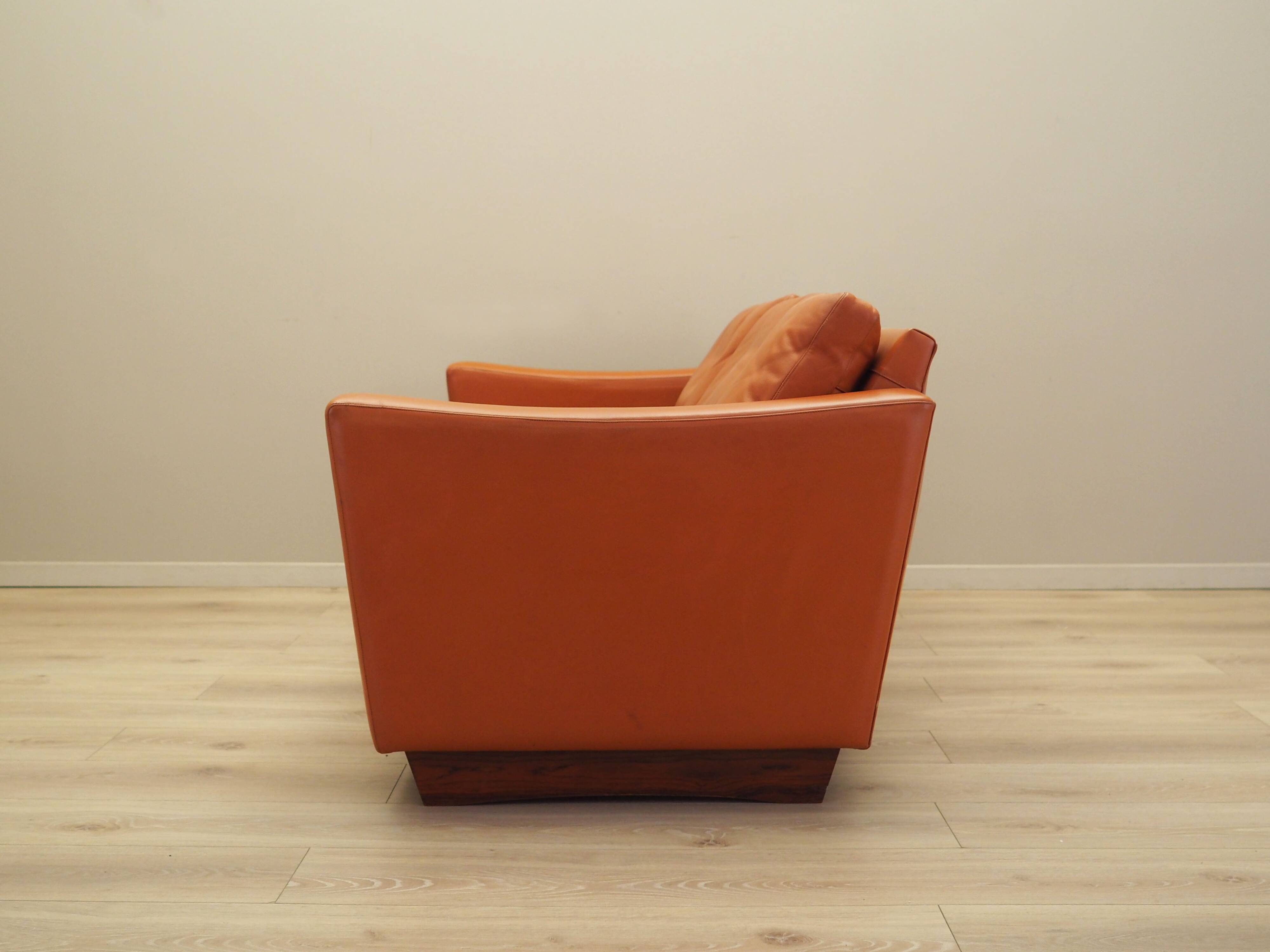Orange leather sofa, Danish design, 1970s, production: Denmark