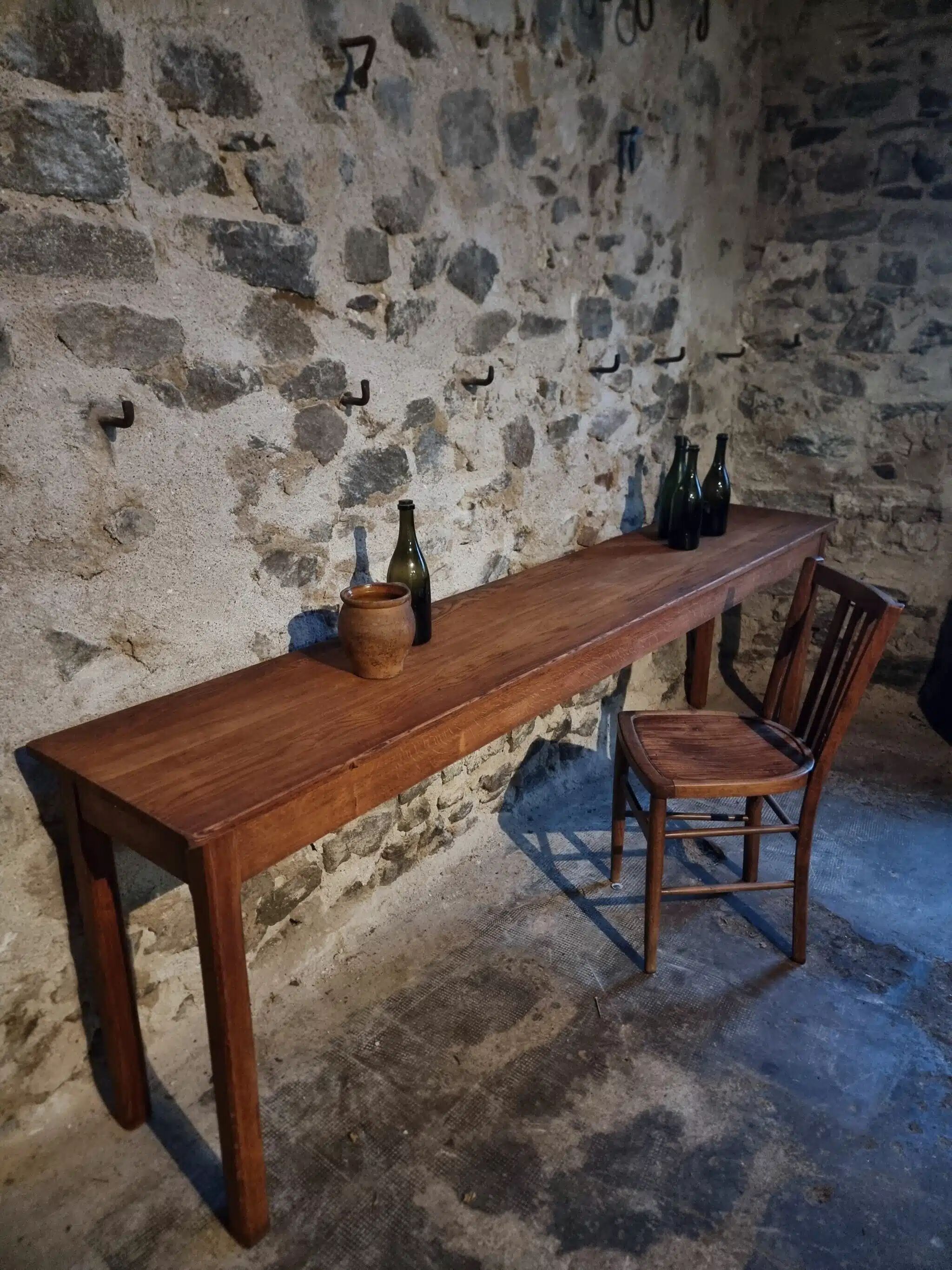 Vintage oak work table / hospital workshop side table, France, 1950s
