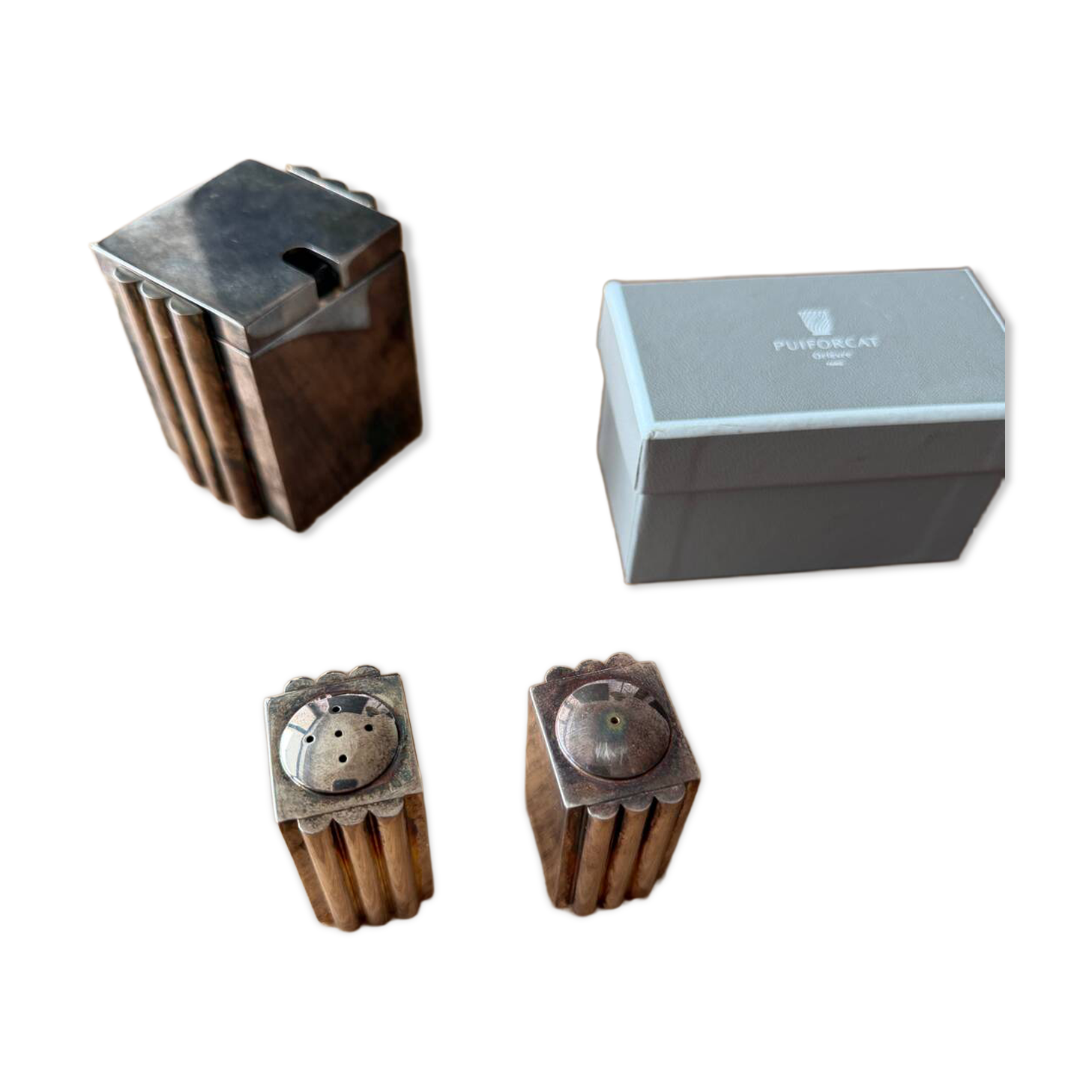 Puiforcat salt cellar, pepper shaker and mustard pot