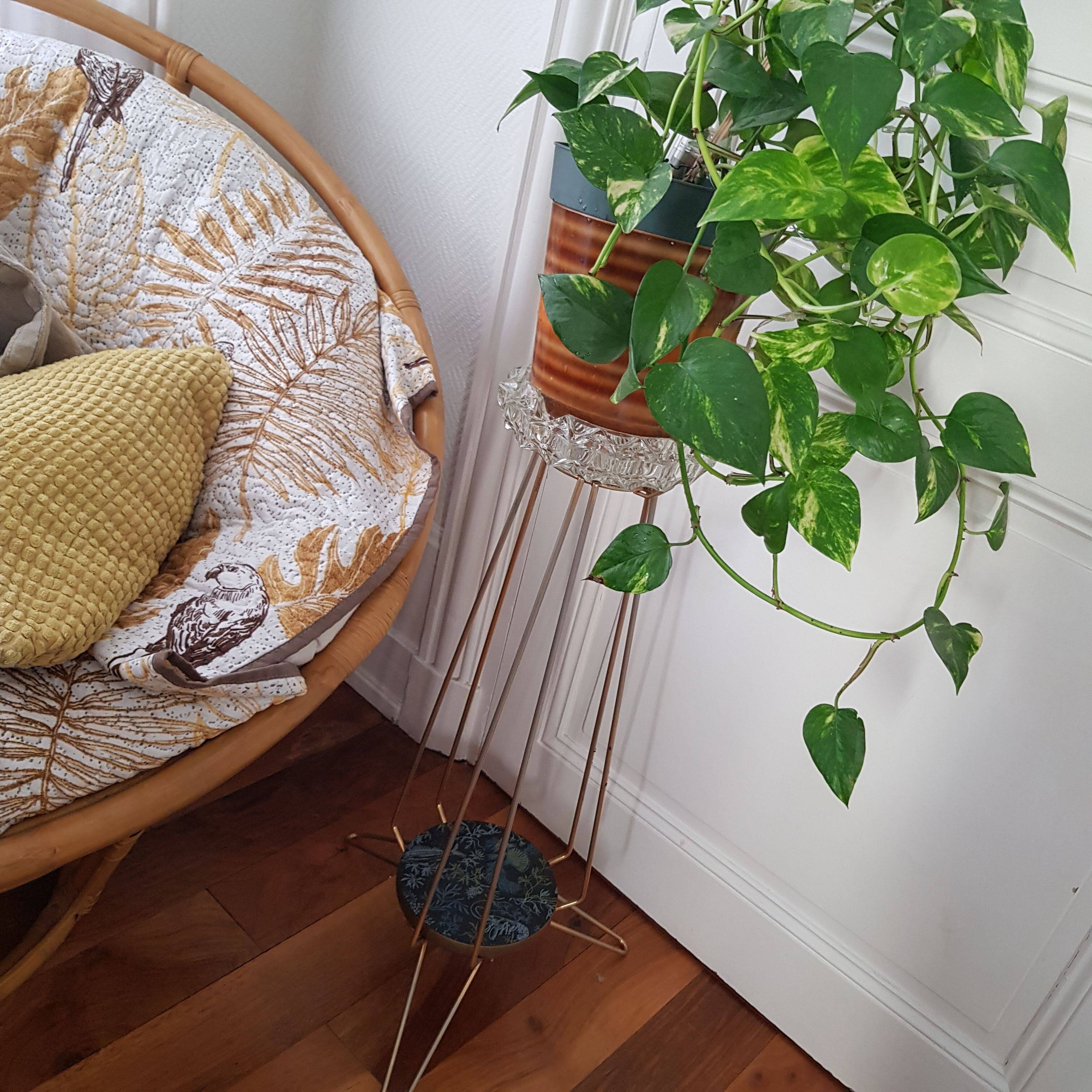 Crystal ashtray on brass tripod stand