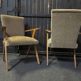 Pair of compass leg armchairs Velvet 1950