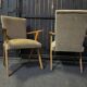 Pair of compass leg armchairs in velvet from the 1950s.