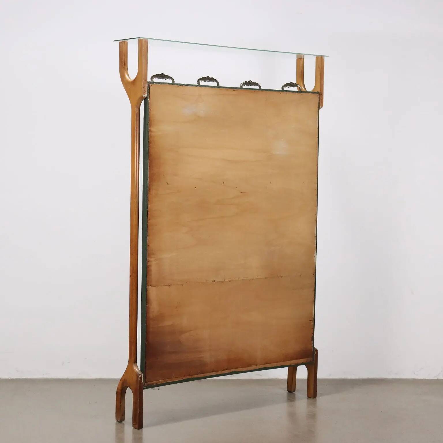 Vintage coat rack in brass, faux leather and glass, Italy, 1950s