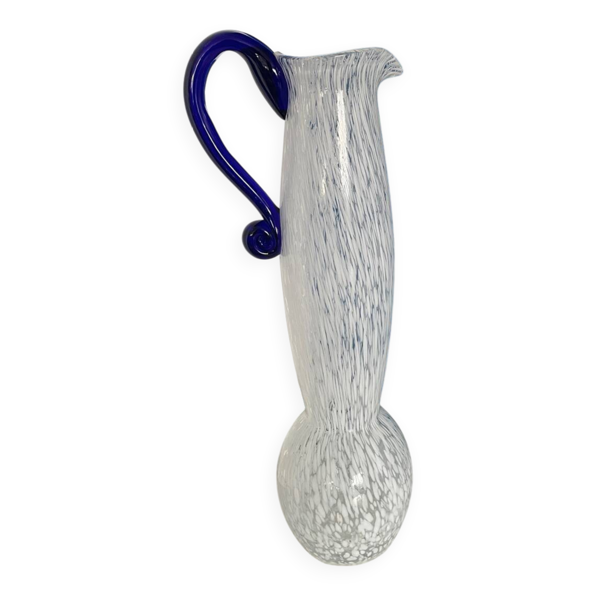 Decorative carafe or vase in blue and white Murano blown glass, chic style