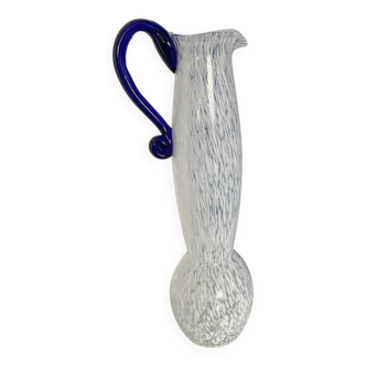 Decorative carafe or vase in blue and white Murano blown glass, chic style