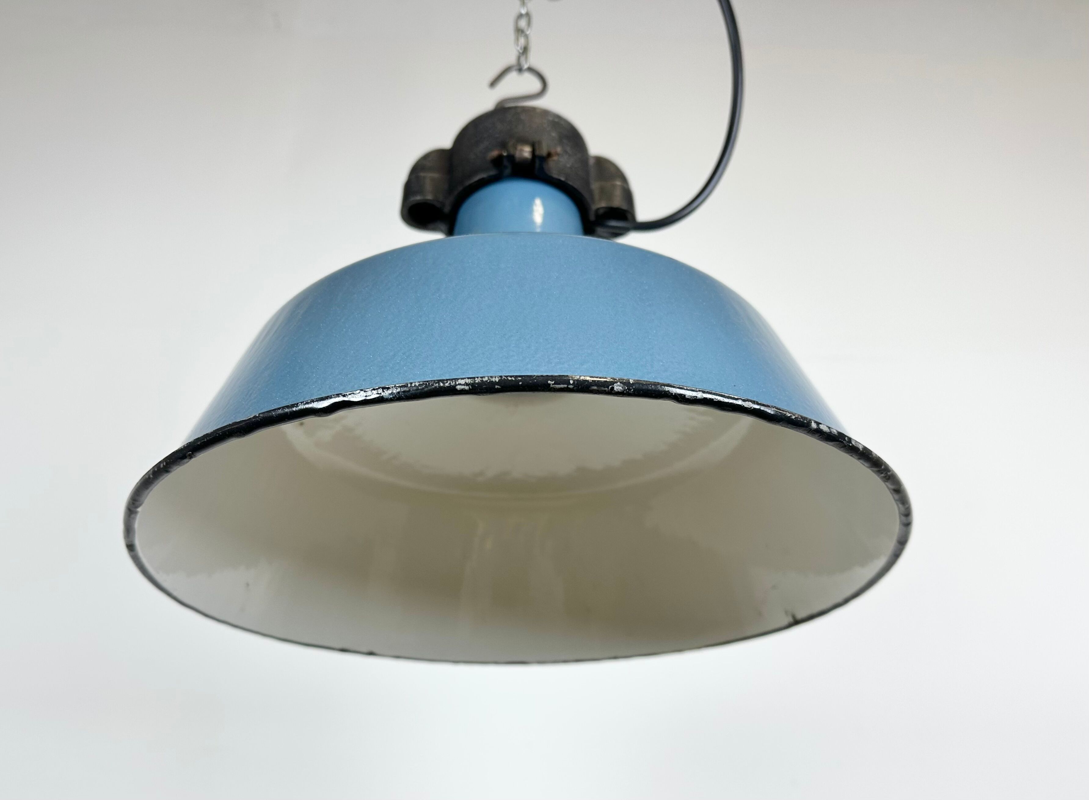 Industrial Blue Enamel Factory Lamp with Cast Iron Top, 1960s