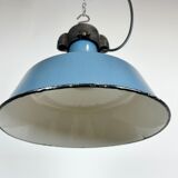 Industrial Blue Enamel Factory Lamp with Cast Iron Top, 1960s