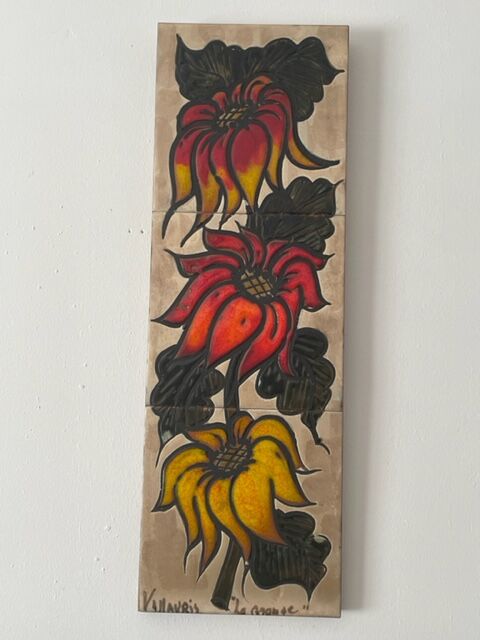 Vintage Vallauris ceramic painting "La Grange"