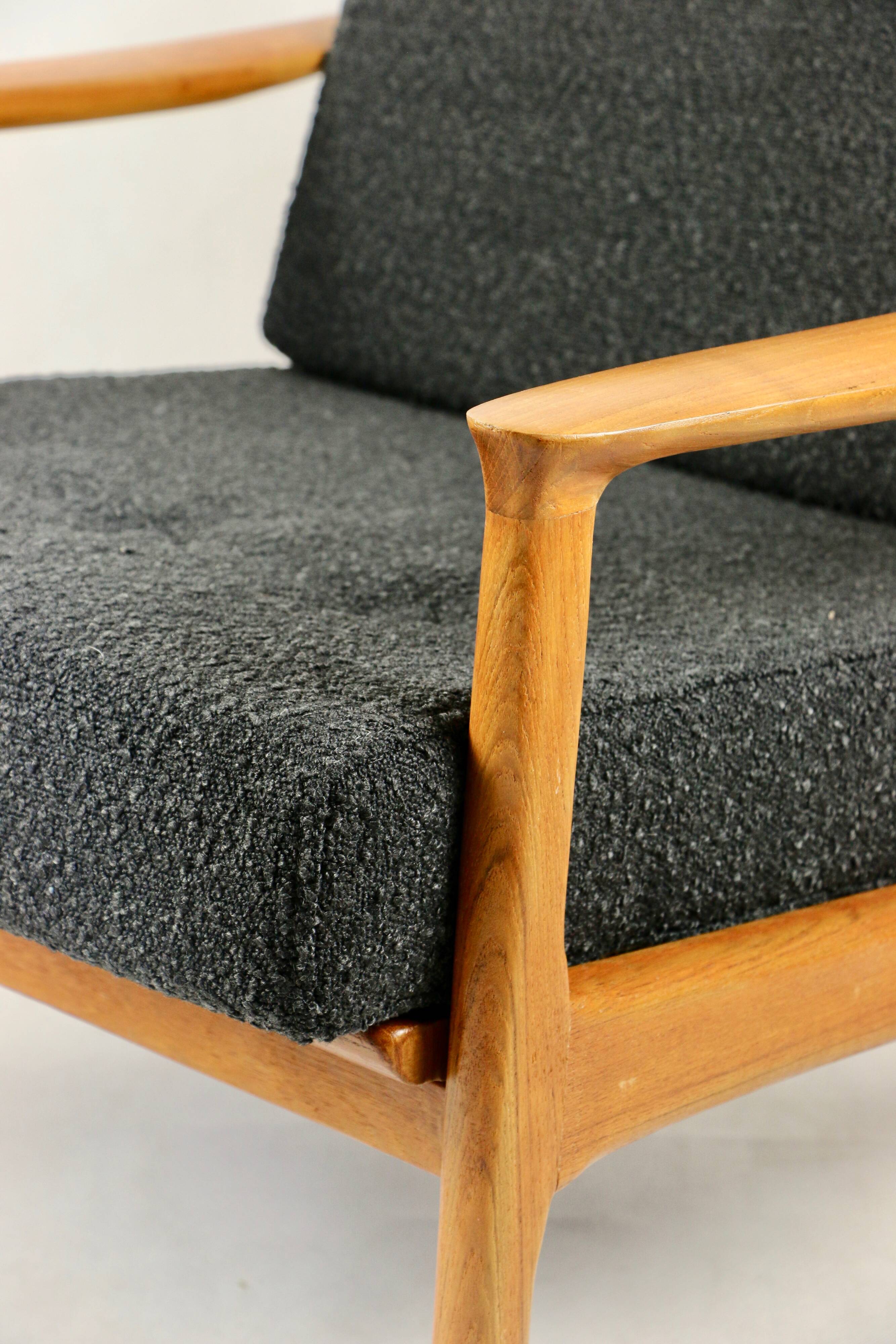 Danish Black Boucle Lounge Chair, 1970s