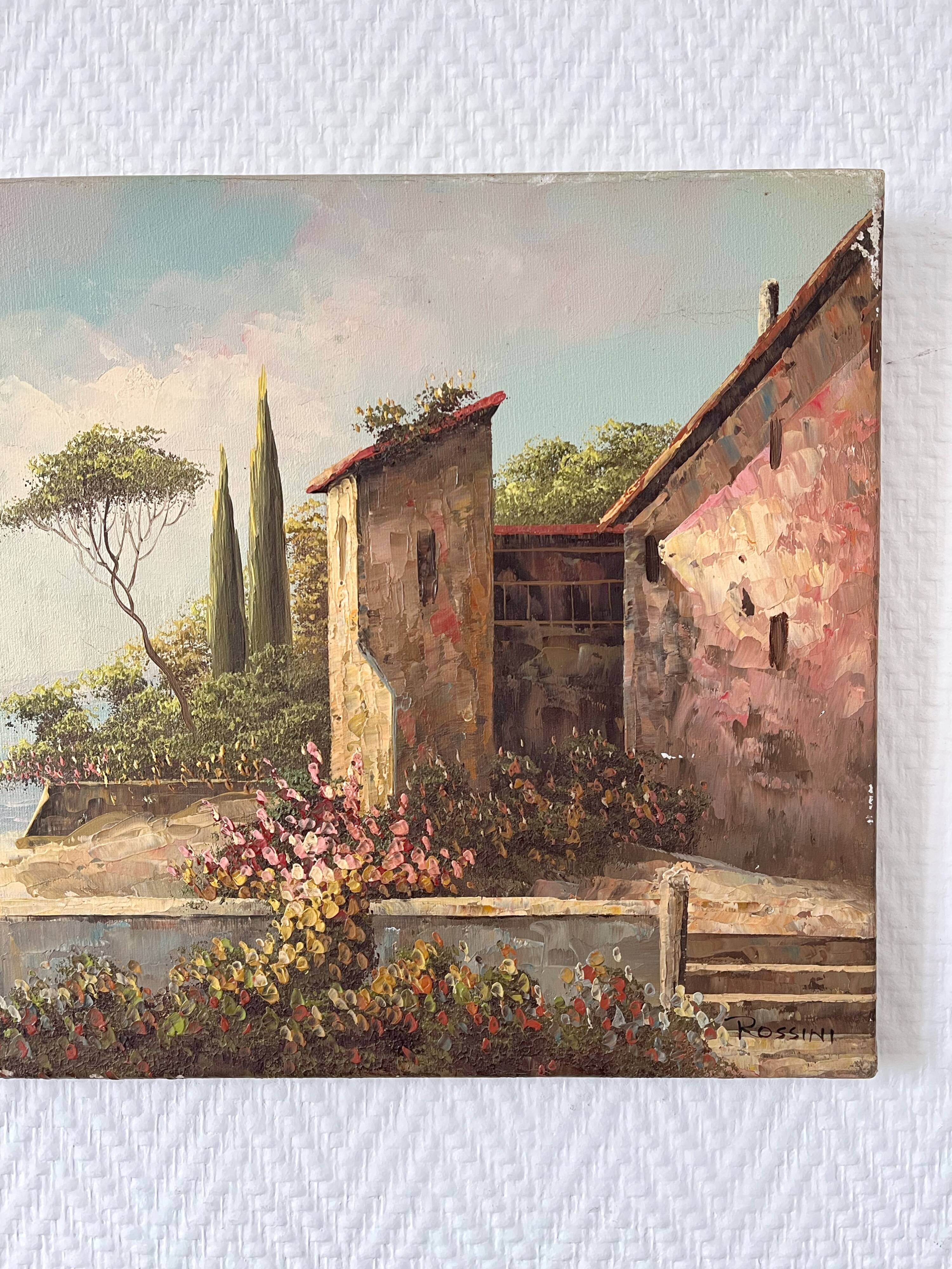 Oil painting on canvas landscape signed Rossini