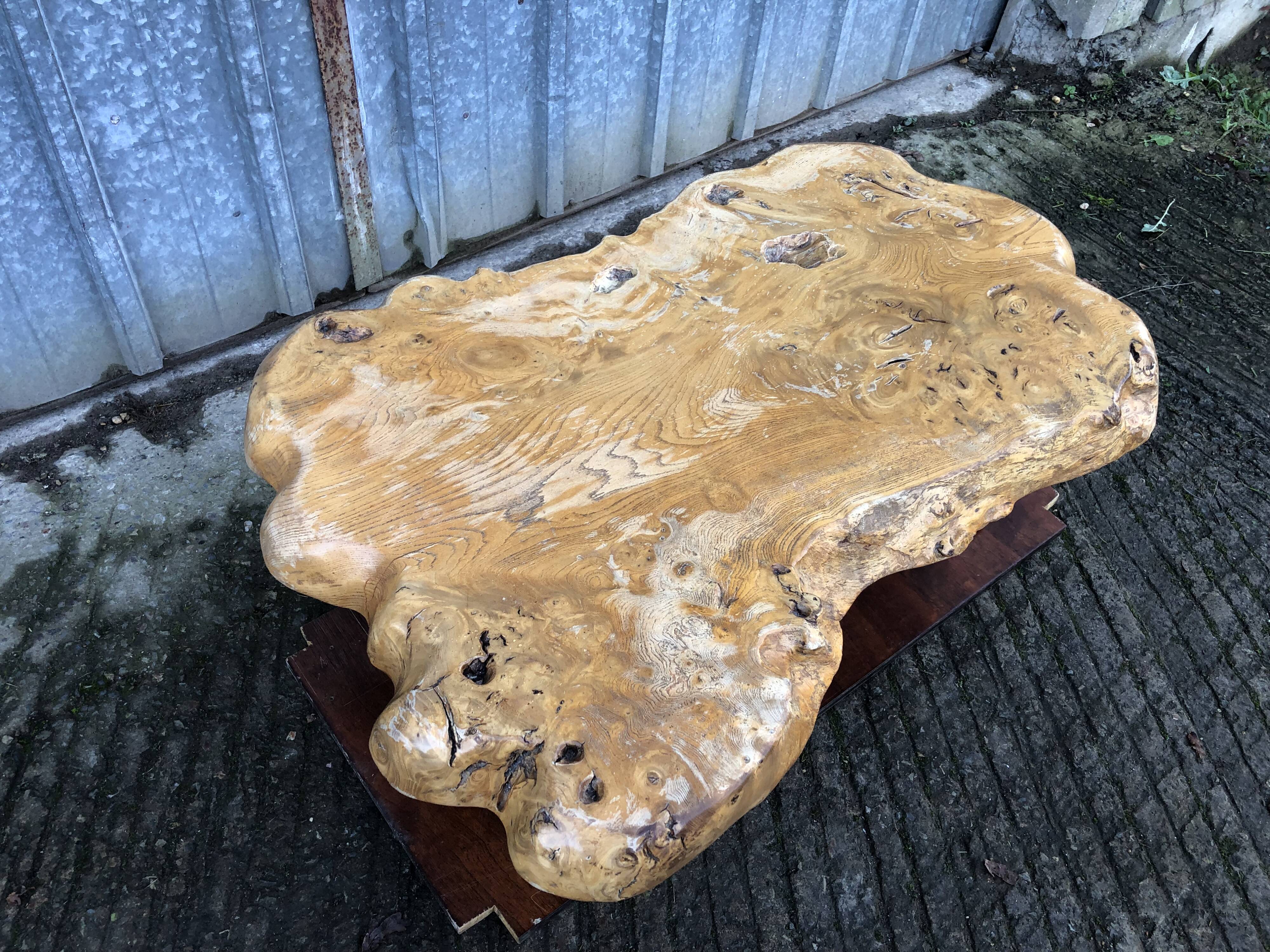 Handcrafted Brutalist coffee table in solid elm