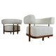 Contemporary Pair of Italian Armchairs, Wood and White Boucle Fabric