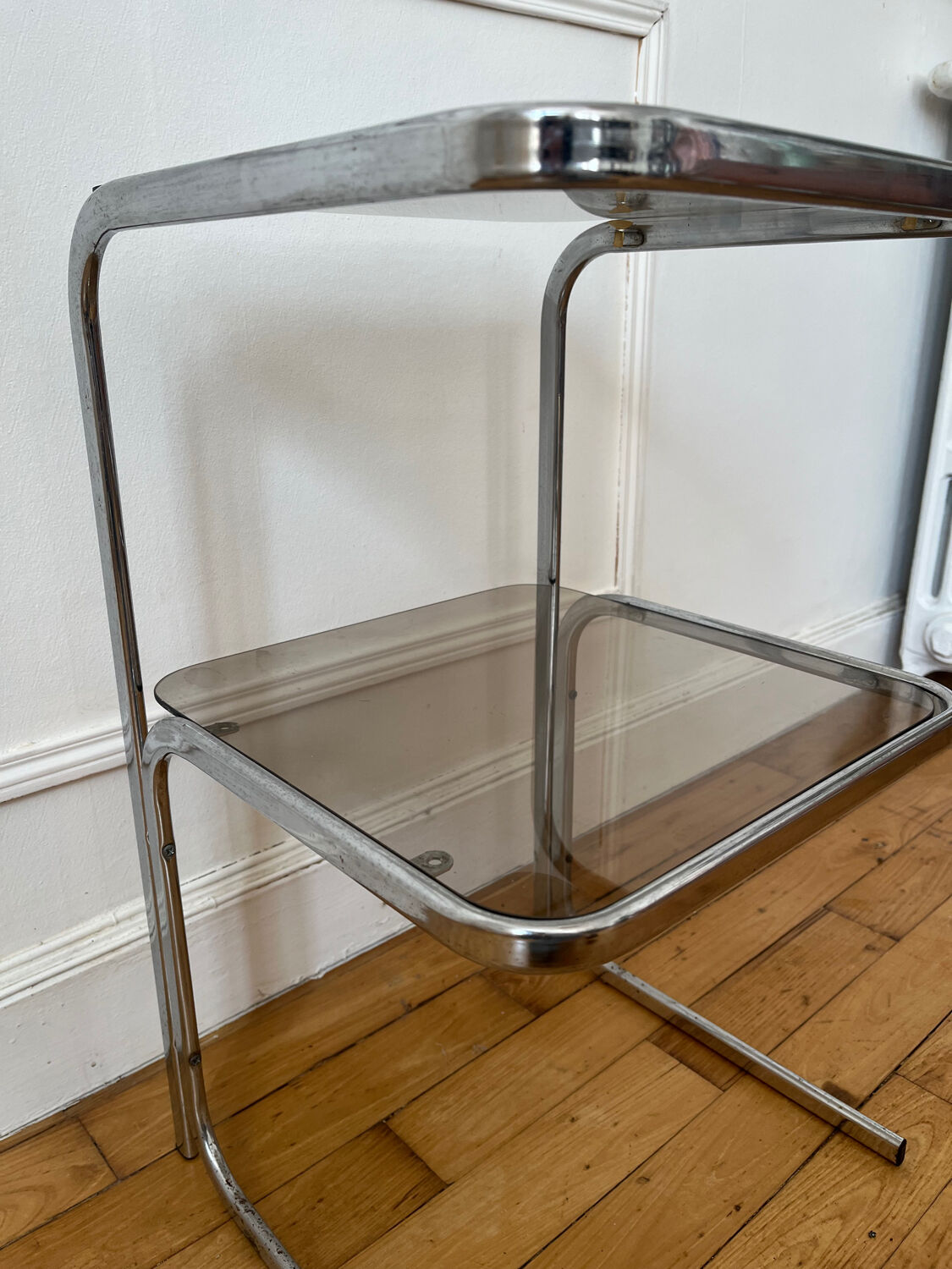 Vintage chrome and smoked glass side table