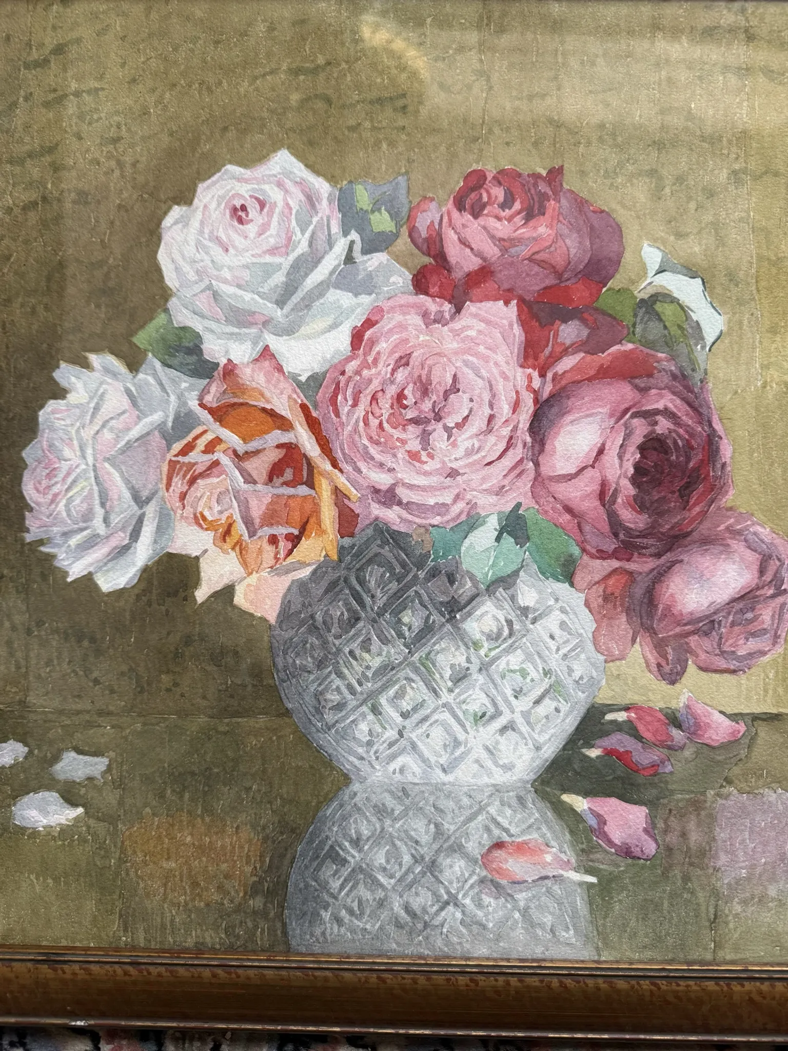 Still life with roses, old watercolour.