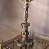 Louis XV bronze lamp rocaille style 34x25, molded glass lampshade signed Stella