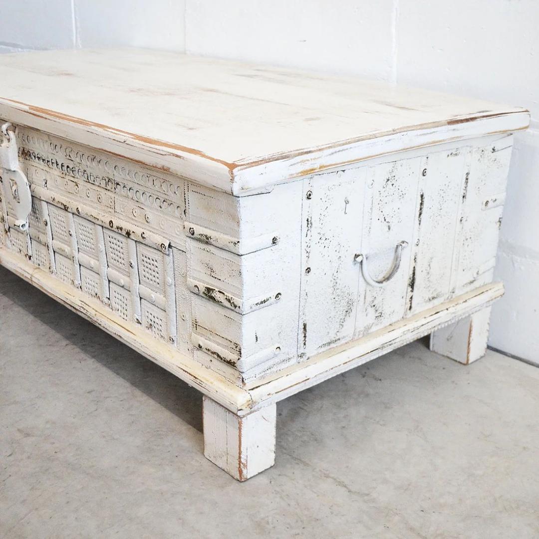 Indian wooden chest with metal decoration