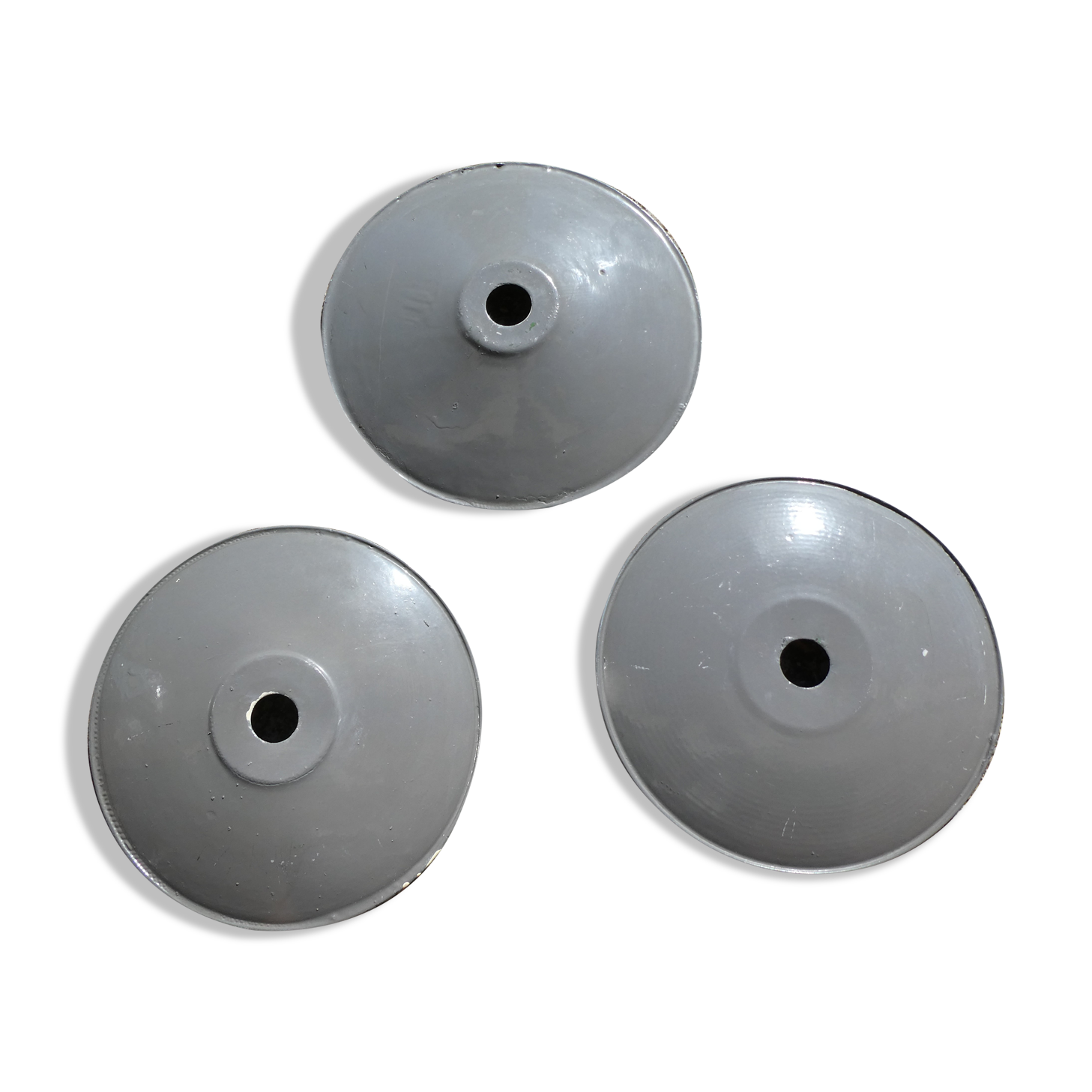Set of 3 gray lampshades in vintage enamelled sheet metal