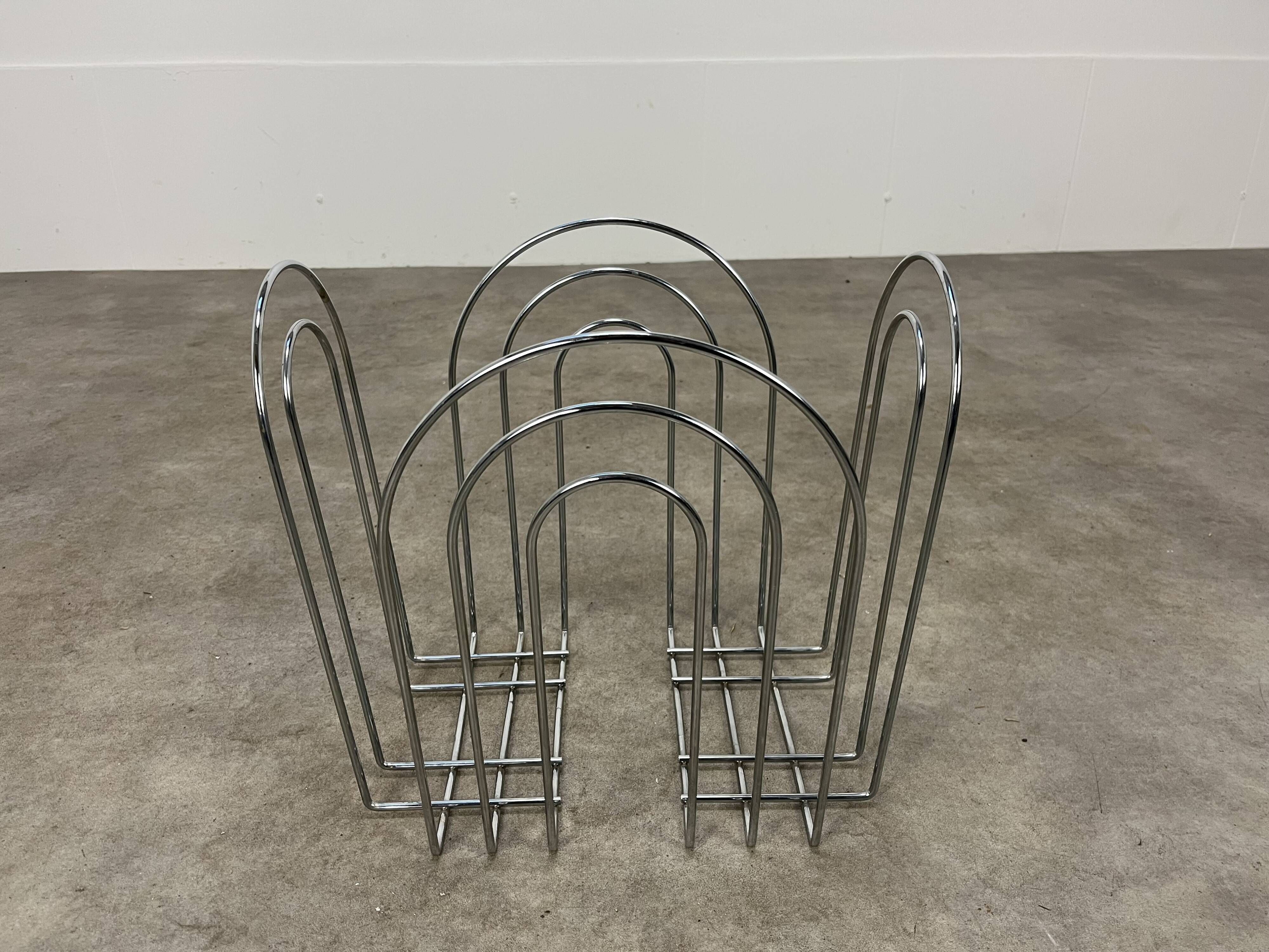Postmodern magazine rack 80s chrome metal vintage memphis