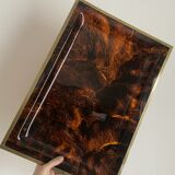 Large serving tray in lucite and brass circa 1970