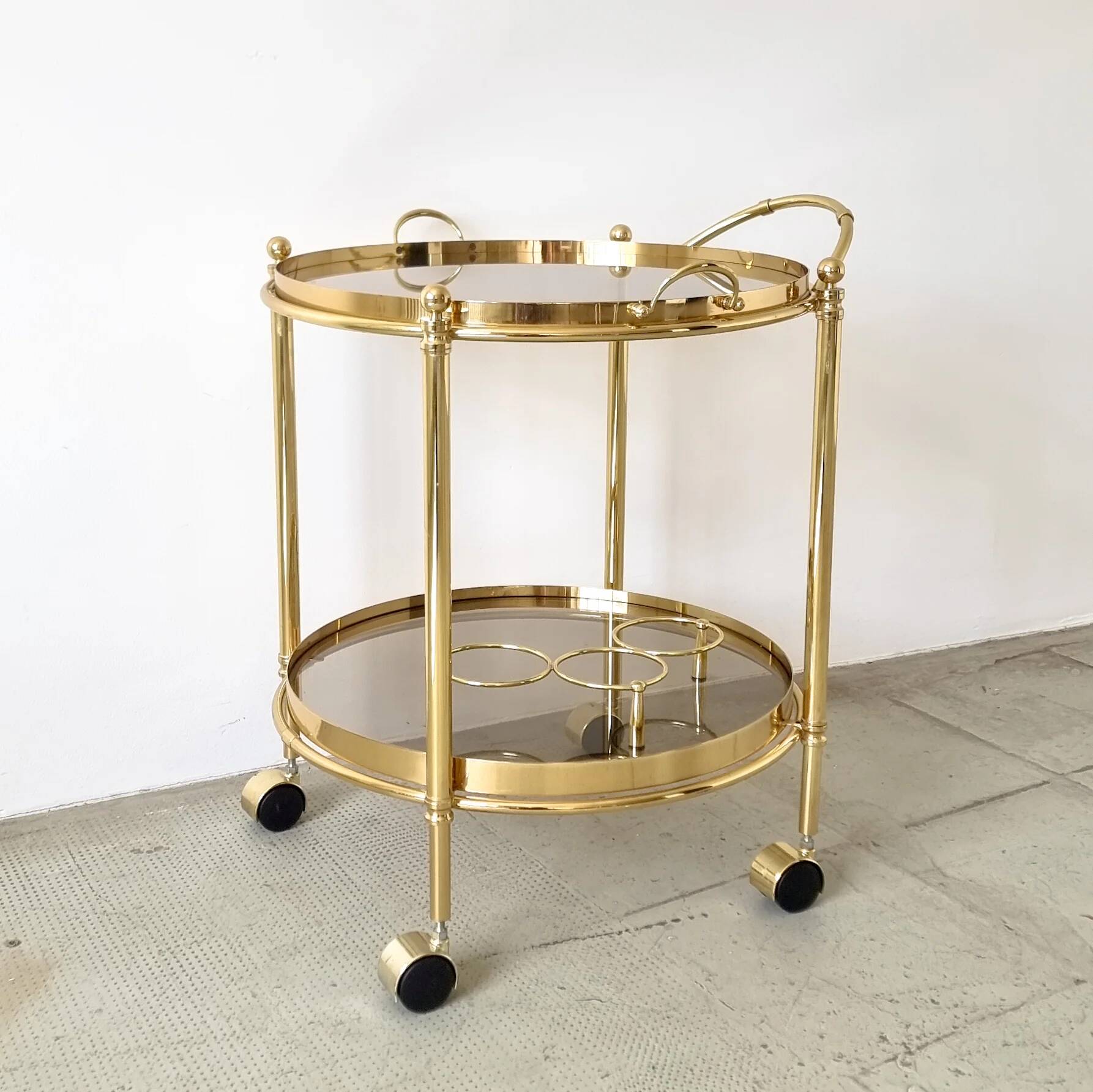 Desserte de bar ronde dorée années 80