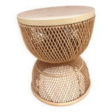 Nomadic rattan table with zellige top