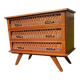 Rattan and wood splayed-leg chest of drawers