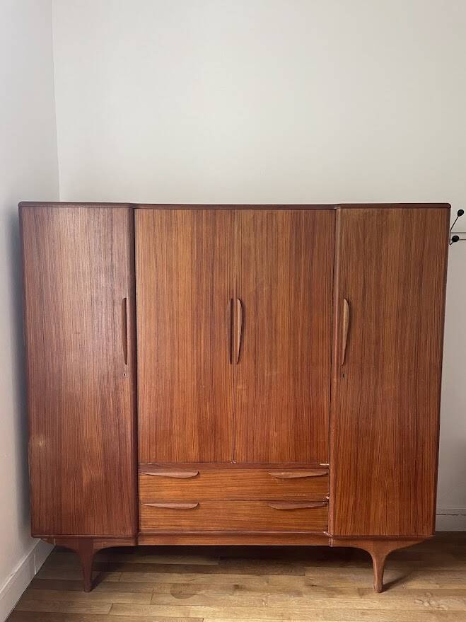 Vintage Scandinavian style teak wardrobe from the 1960s by Tricoire and Vecchione.