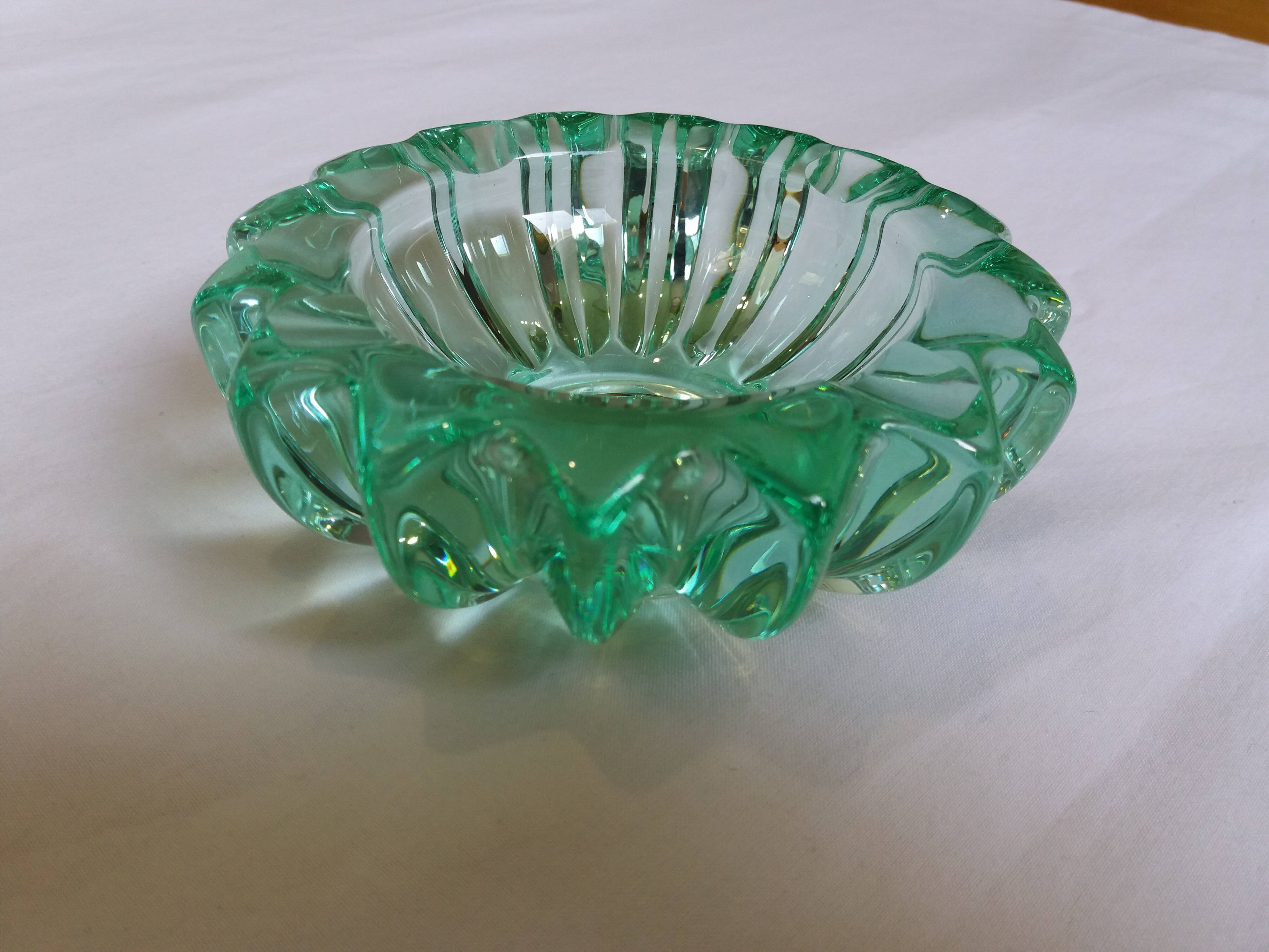 Pierre D'avesn green crystal ashtray, Art Deco