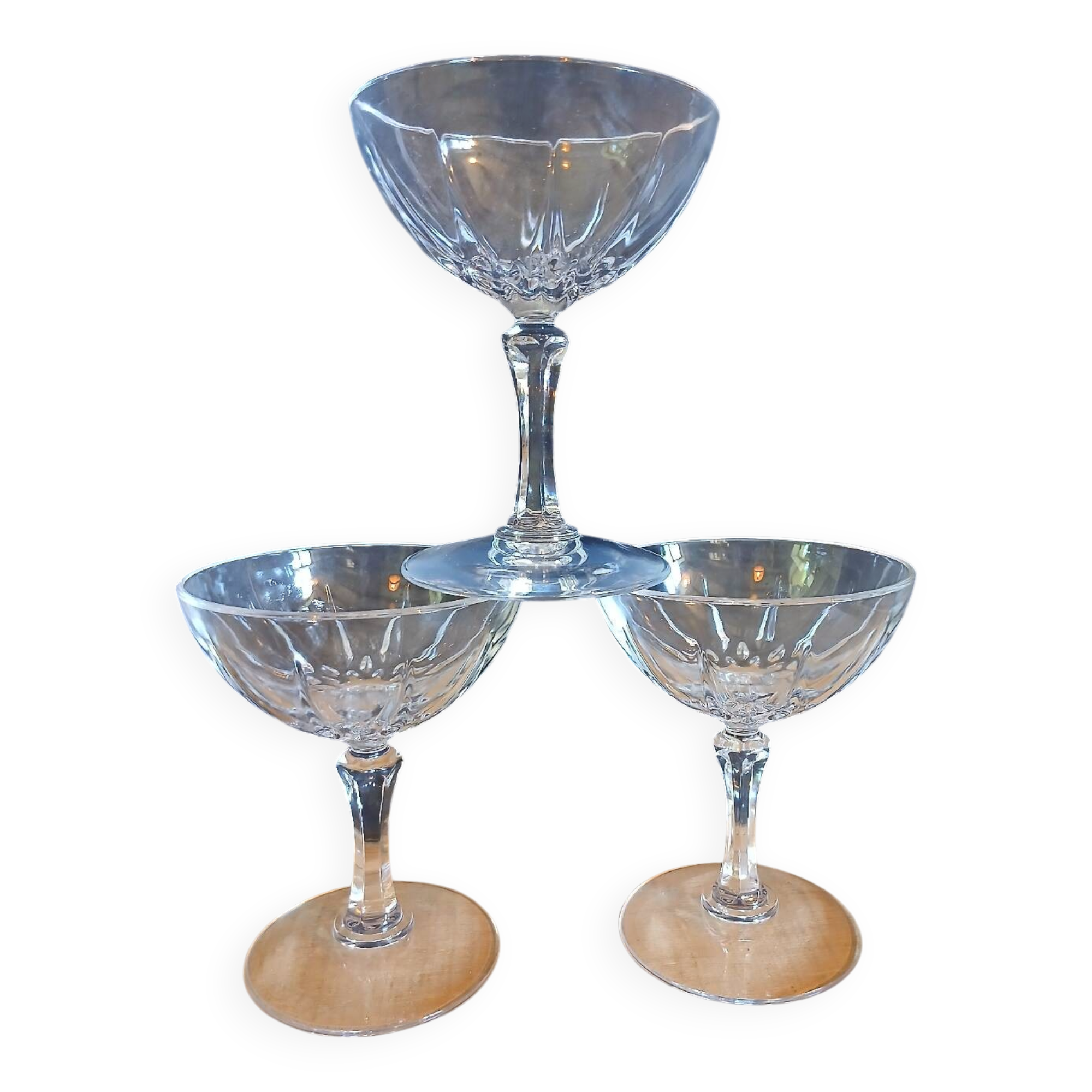 6 antique crystal champagne glasses