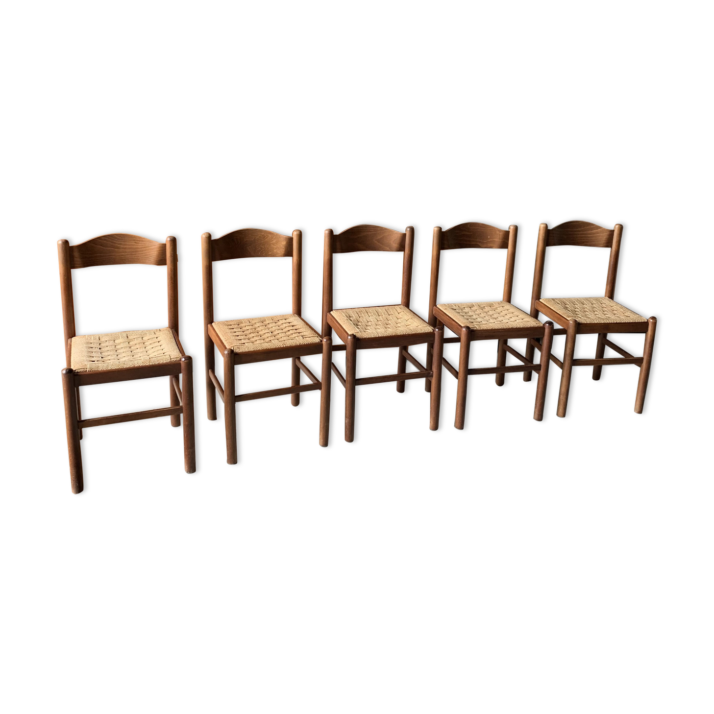5 chairs made of wood and rope