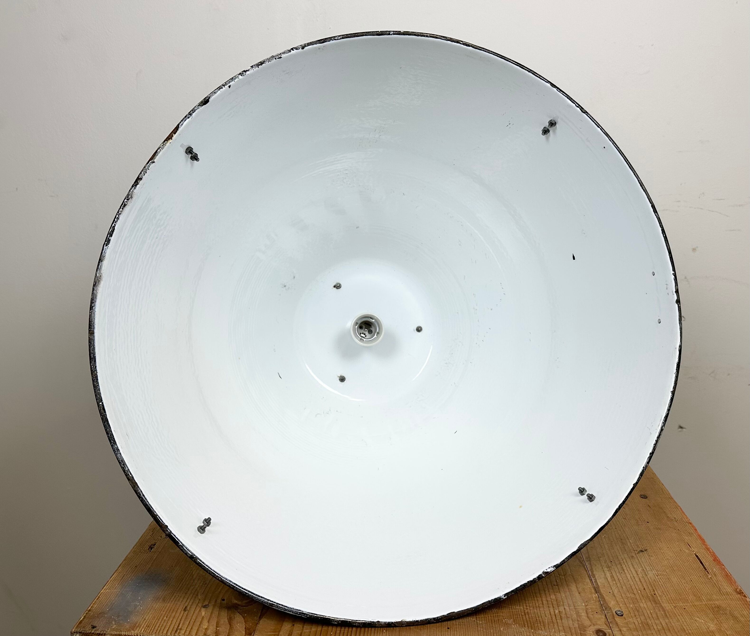 Dark grey enamel industrial factory lamp from elektrosvit, 1960s