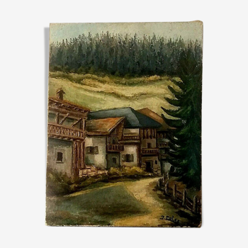 Painting painting Oil on canvas landscape mountain Mount Sapey Savoie