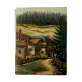 Painting painting Oil on canvas landscape mountain Mount Sapey Savoie