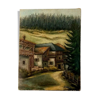 Painting painting Oil on canvas landscape mountain Mount Sapey Savoie