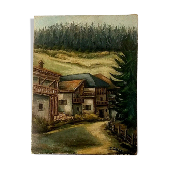 Tableau peinture Huile sur toile paysage montagne Mont Sapey Savoie