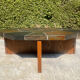 Brutalist octagonal coffee table from the 1970s in solid oak and slate.