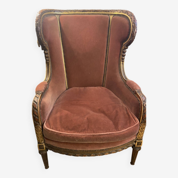 Bergère armchair. Louis XV style with ears, wooden sculpture