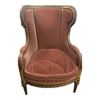 Fauteuil Bergère de. Style Louis XV à oreilles, sculpture en bois