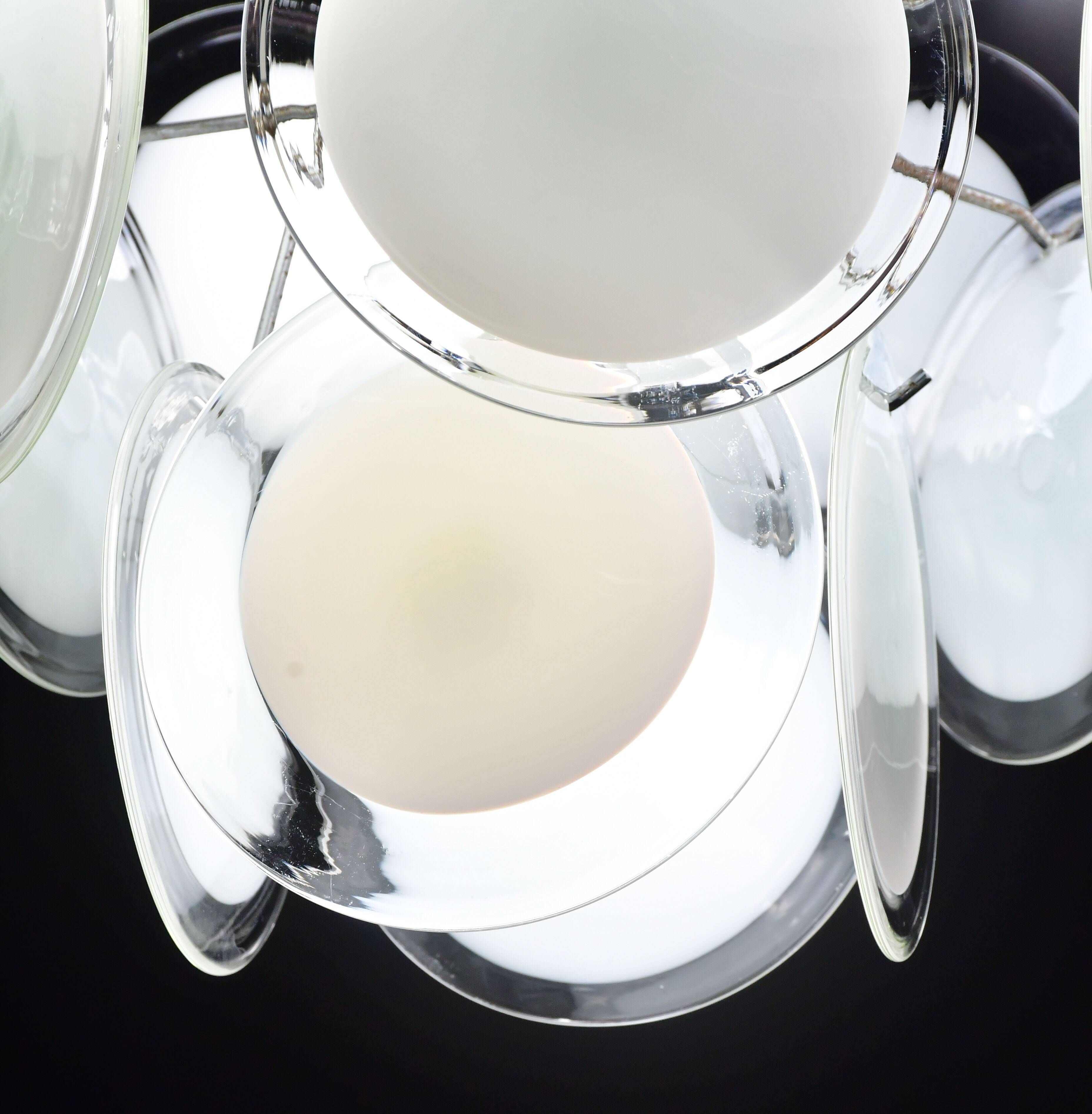 Disc white Murano glass chandelier by Vistosi