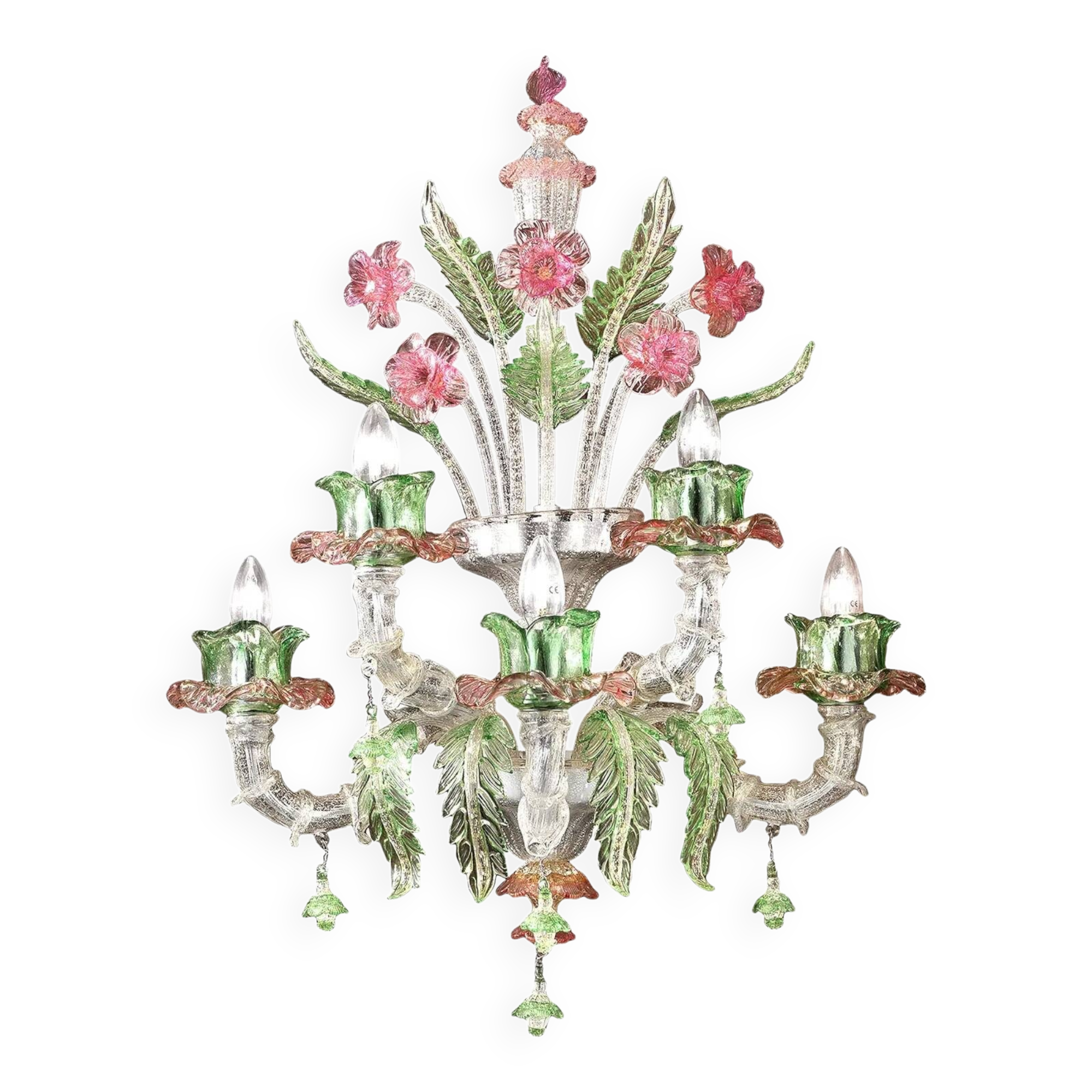 Venetian Floral “Cà Rezzonico” Murano Glass Wall Sconce With Silver Leaf