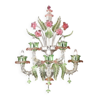 Applique murale en verre de Murano « Cà Rezzonico » à motif floral vénitien et feuille d'argent