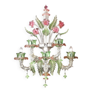 Venetian Floral “Cà Rezzonico” Murano Glass Wall Sconce With Silver Leaf