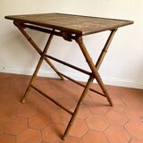 Folding table in bamboo-style wood and woven top, Napoleon III