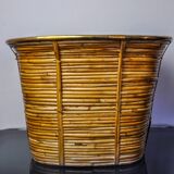 XL basket in rattan and brass, Italy, 1970, 44cm diam