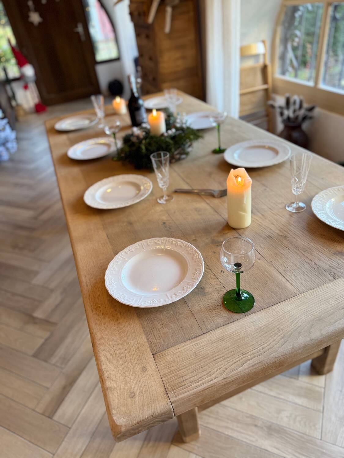 Solid wood farmhouse table with 2 extensions
